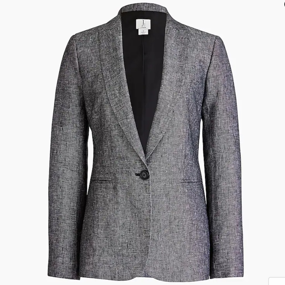 J Crew One-Button Linen Blazer, 0, Black